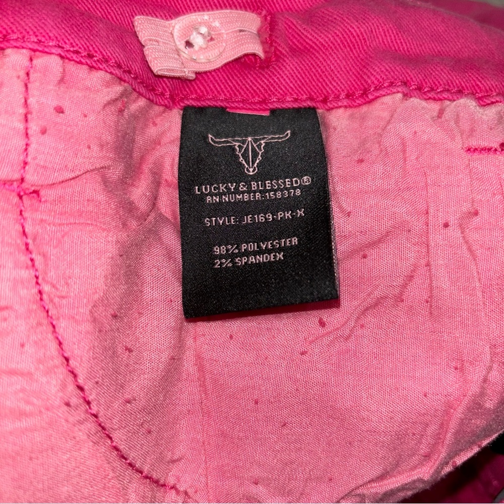 NWT Lucky & Blessed Wide Leg Crop Fit Jeans Pink Rhinestone Boho Women’s Sz 18 - Picture 6 of 7